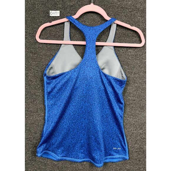 Nike Dri Fit Raceback Tank Womens Sz S Blue Leopard Print Built in Bra Training - Picture 2 of 10